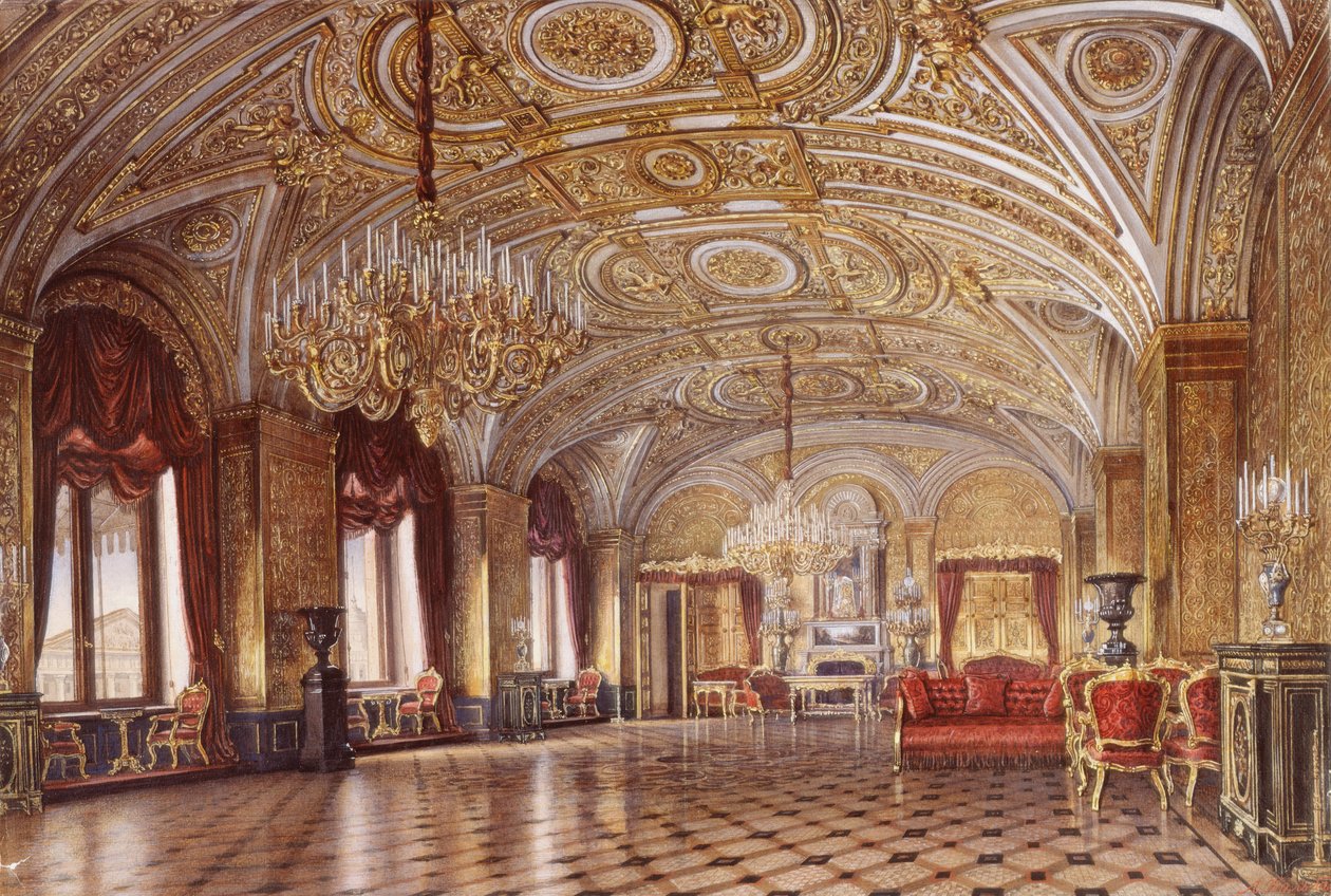 Interiores del Palacio de Invierno. El salón dorado, mediados del siglo XIX de Alexander Chrisophorovich Kolb