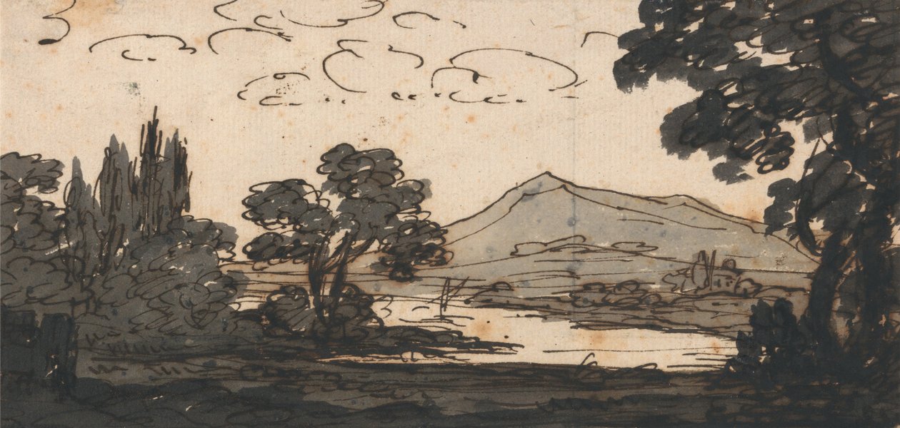 Paisaje con Montaña y Lago de Alexander Cozens