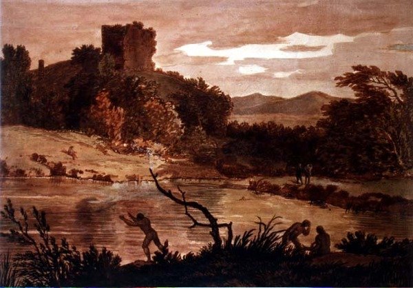 Paisaje con hombres bañándose de Alexander Cozens