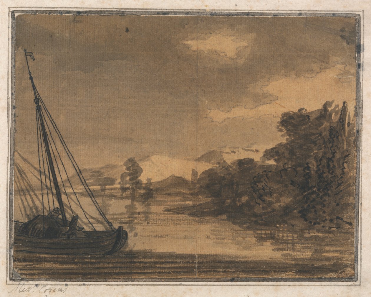 Río y barco de Alexander Cozens