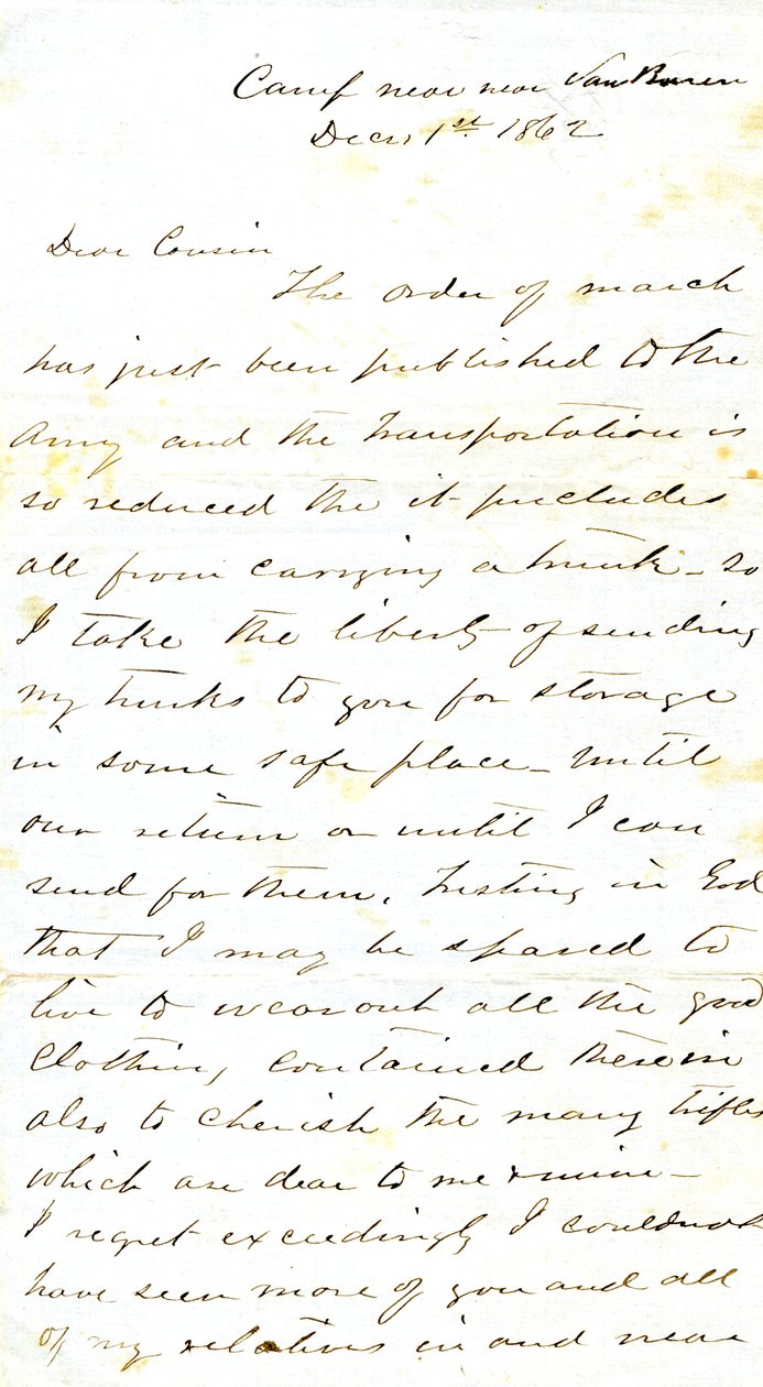 Carta firmada A.E. Steen, campamento cerca de Van Buren, a su prima Sra. Mary Walker, Van Buren, Ark., 1 de diciembre de 1862 de Alexander Early Steen
