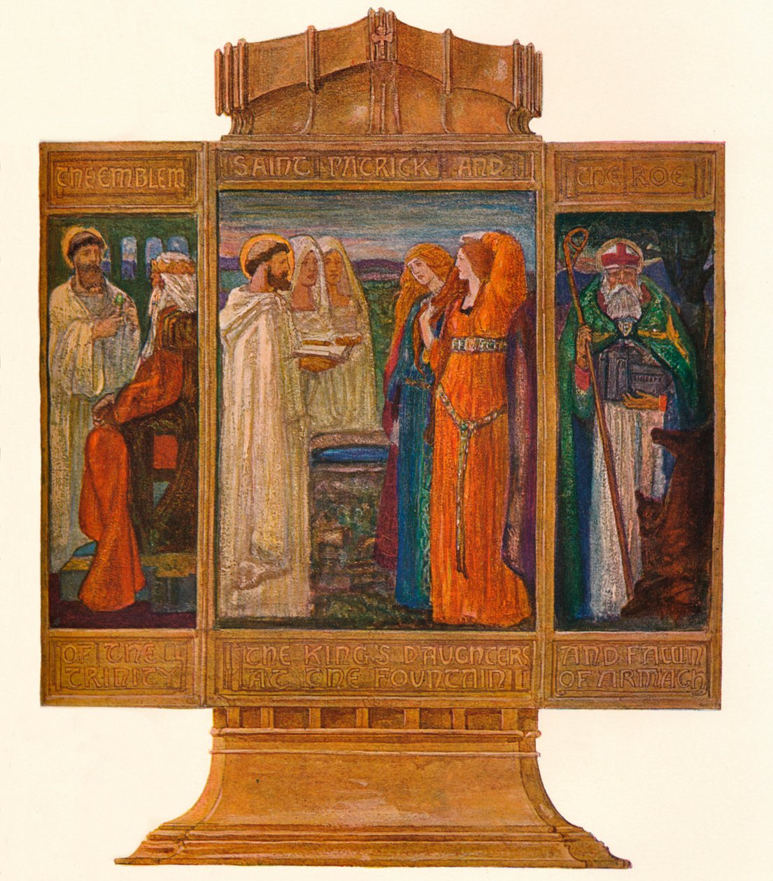 Tríptico en Esmaltes Pintados: Escenas de la vida de San Patricio, 1903 de Alexander Fisher