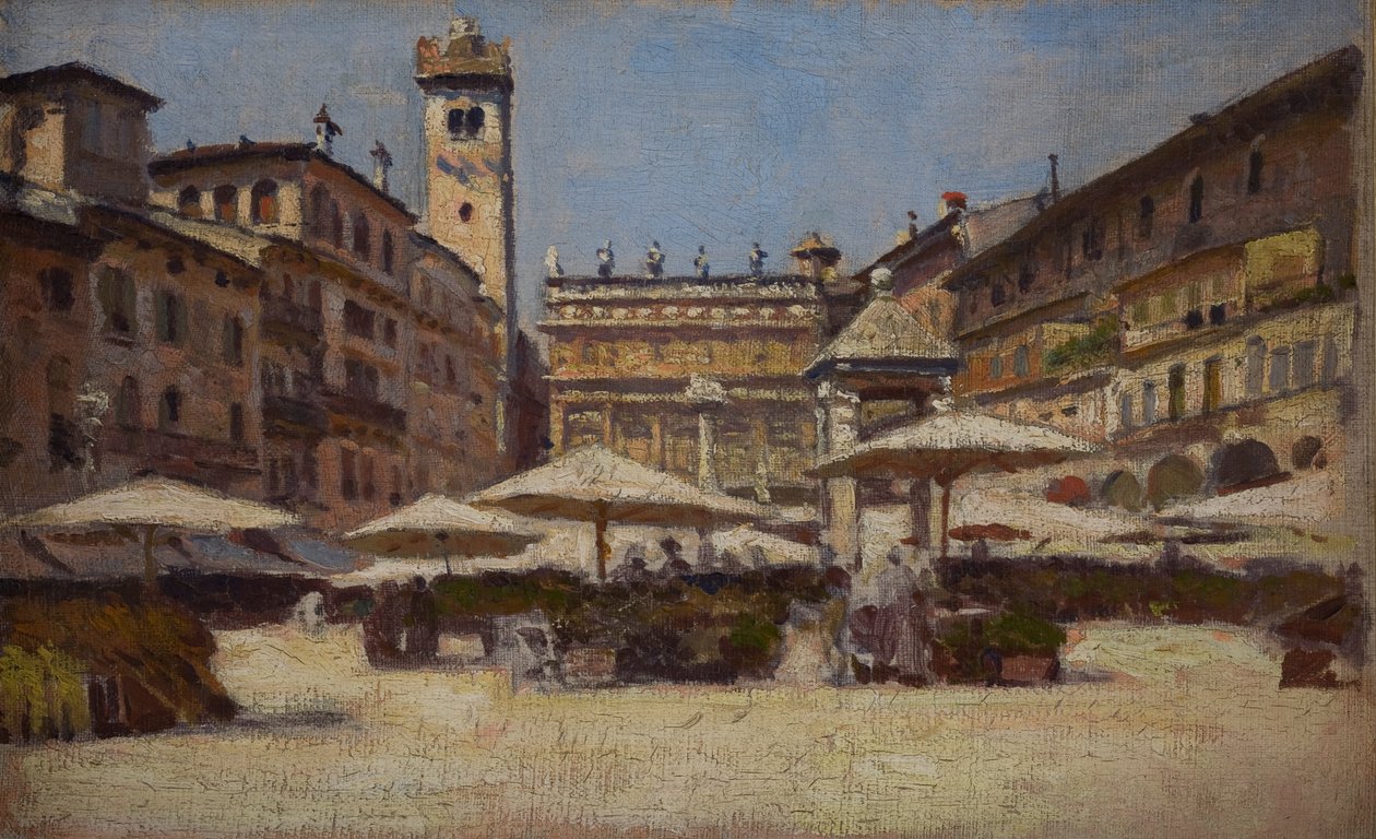 Piazza delle Erbe en Verona, c.1900 (óleo sobre lienzo) de Alexander Gierymski