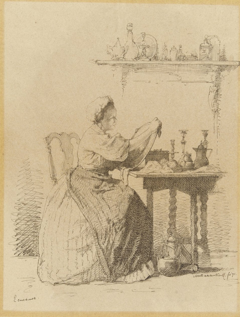Sirvienta limpiando en la mesa.
Ecureuse (título en el objeto) de Alexander Hugo Bakker Korff