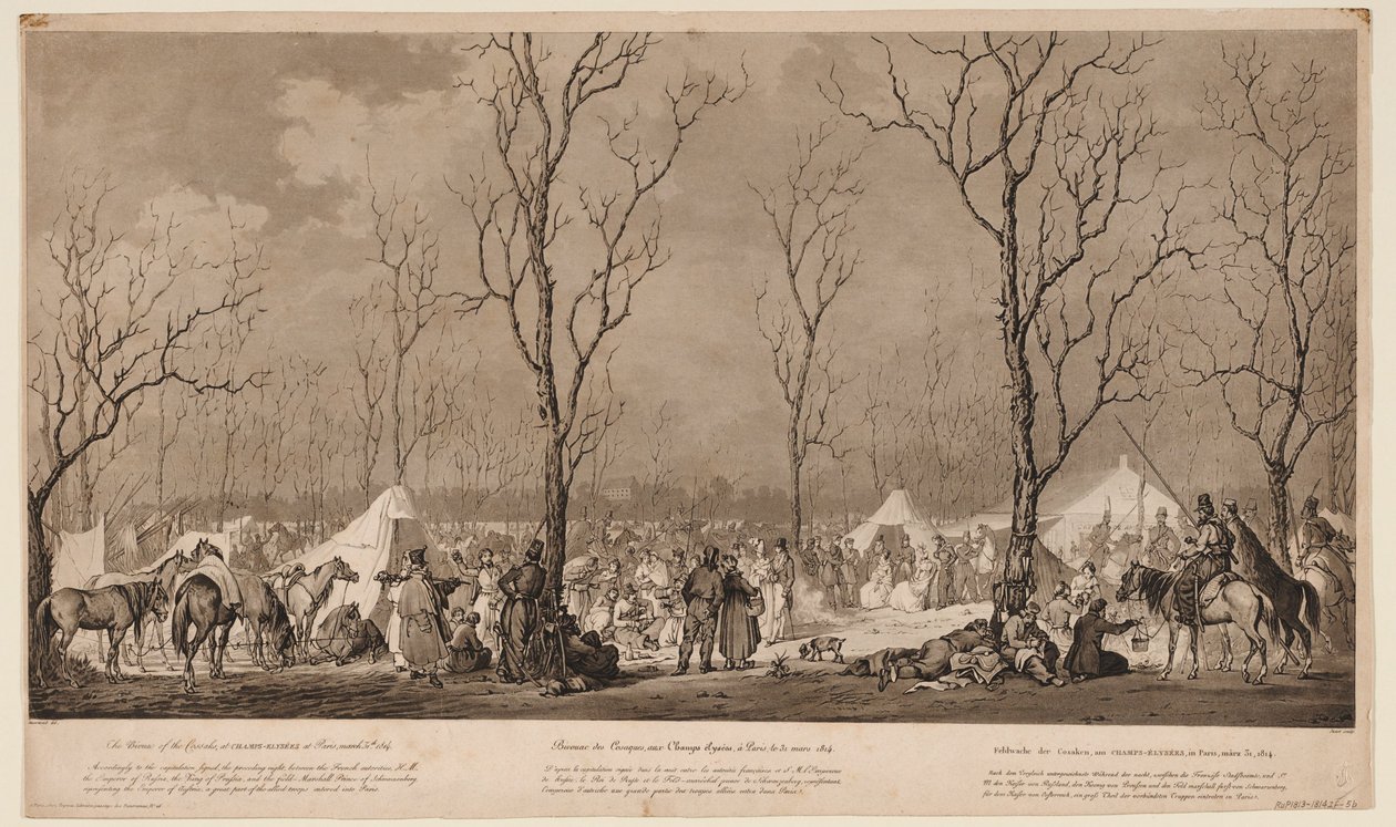 Bivouac de los cosacos en la Avenida de los Campos Elíseos en París en marzo de 1814, 1814 de Alexander Ivanovich Sauerweid