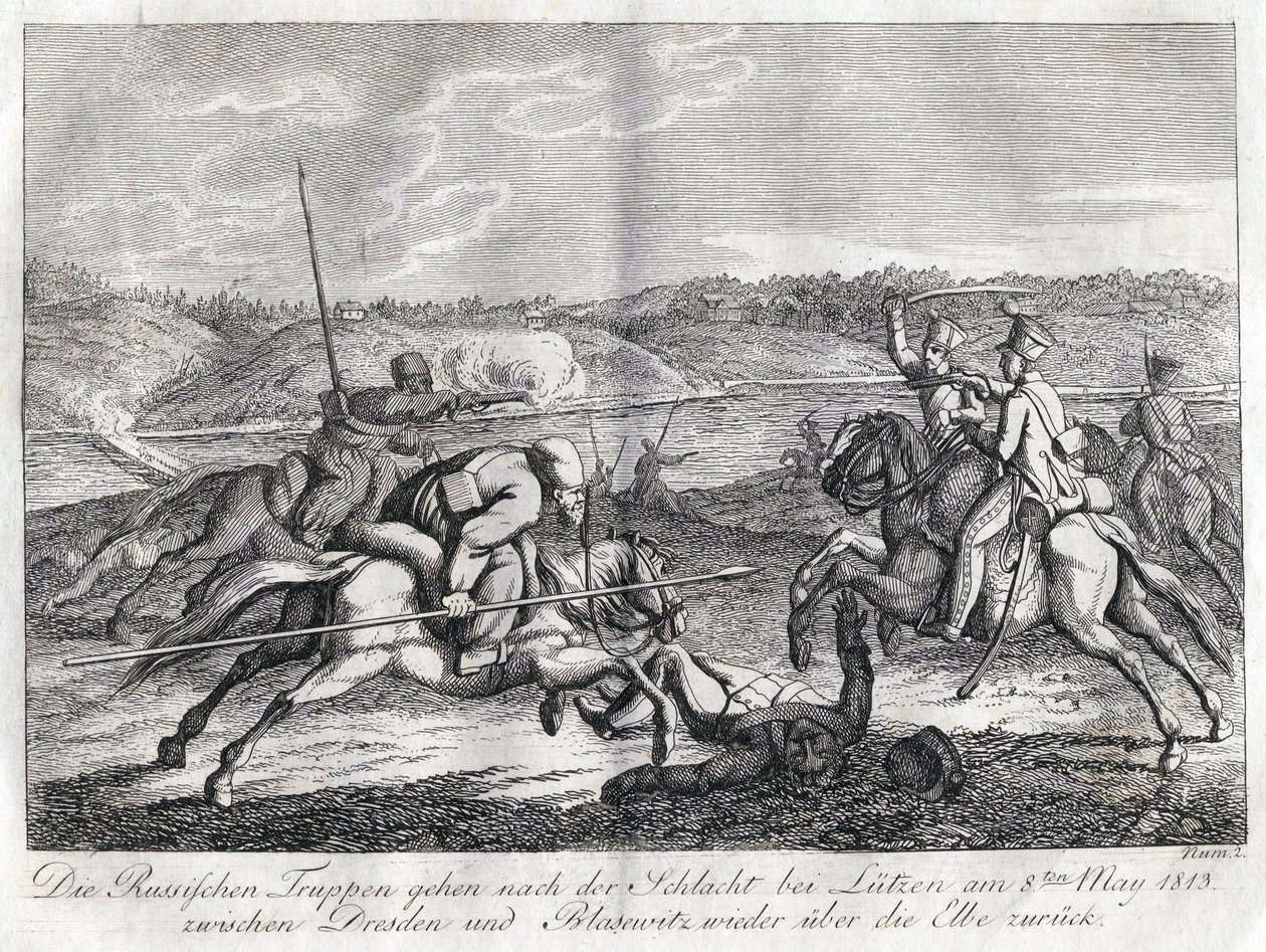 Las tropas rusas cruzan el Elba después de la Batalla de Lutzen de Alexander Ivanovich Sauerweid