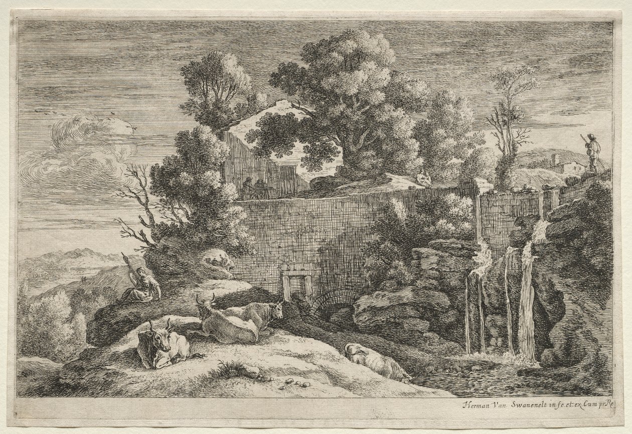 Landscape with a Woman Spinning de Alexander Jackson Davis