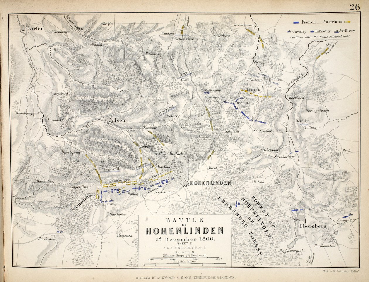 Mapa de la Batalla de Hohenlinden, publicado por William Blackwood and Sons, Edimburgo y Londres, 1848 de Alexander Keith Johnston