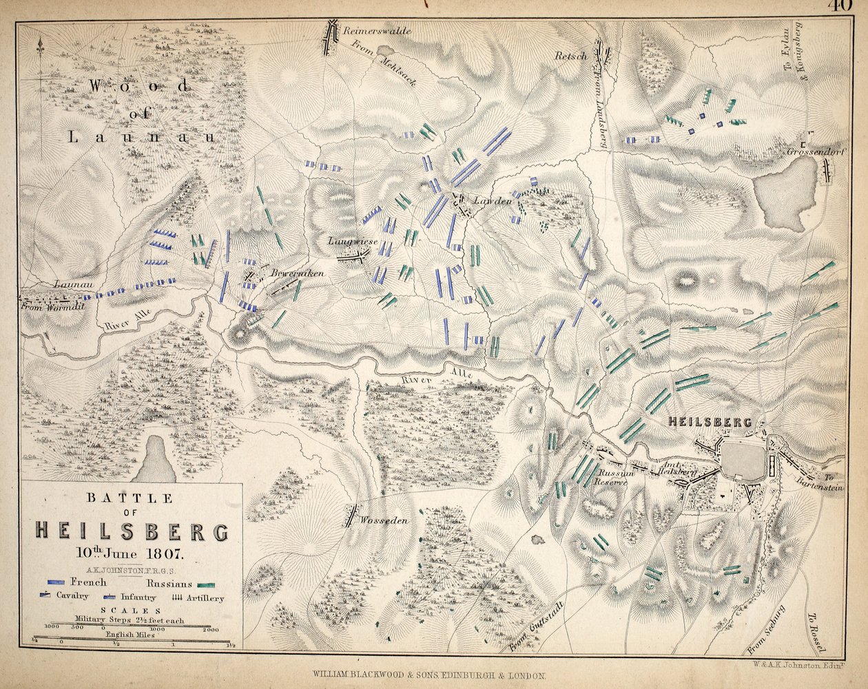 Mapa de Heilsberg, publicado por William Blackwood and Sons, Edimburgo y Londres, 1848 de Alexander Keith Johnston