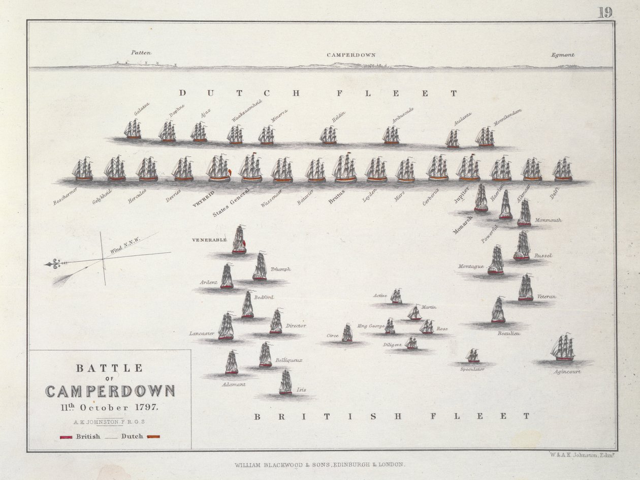 Plano de la Batalla de Camperdown, 11 de octubre de 1797, c.1830s de Alexander Keith Johnston