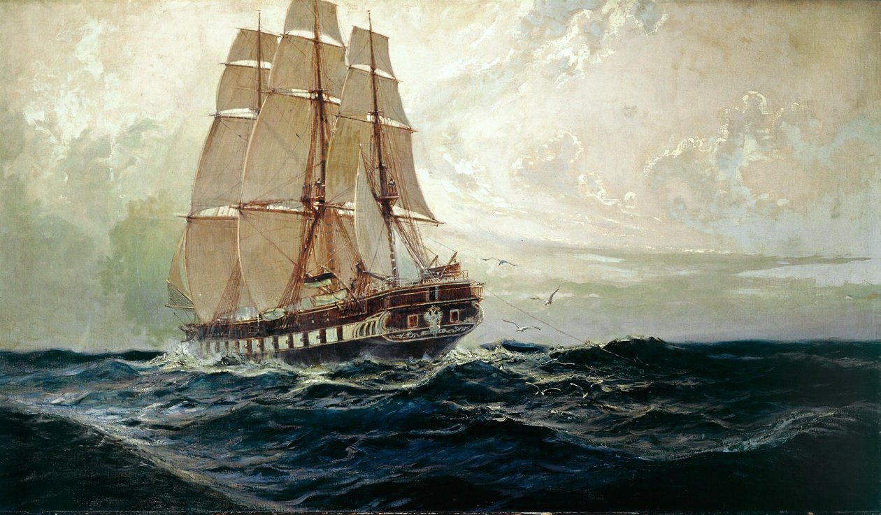 La fragata austriaca Novara en el mar ... de Alexander Kirchner