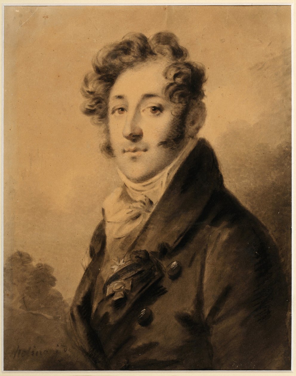Portrait de Konstantin Yakovlevich Boulgakov (1782-1835) - Oeuvre de Alexander (Alexandre) Molinari (1772-1831), Sanguine et craies sur papier, vers 1800, 28x22,3 cm - (Retrato de Konstantin Yakovlevich Bulgakov, Sanguine, tiza negra y color blanco sobre de Alexander Molinari