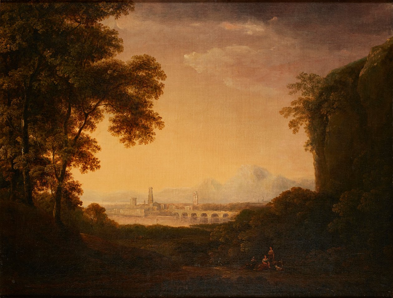 Figuras en un paisaje italiano boscoso de Alexander Nasmyth