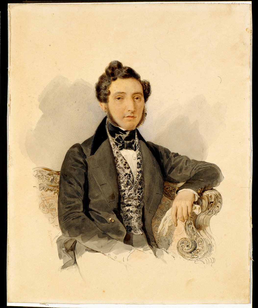 Portrait de Nikolay Mikhaylovich Donaurov (1806-1849) - Aquarelle sur papier de Alexander Briullov (Brioullov) (1798-1877) de Alexander Pavlovich Briullov