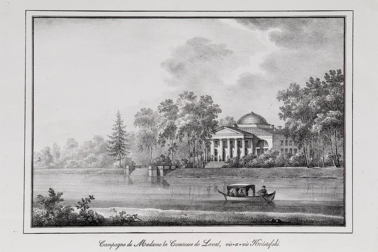 Casa de verano de la condesa de Laval en la serie de la isla Aptekarsky, 1820s de Alexander Pluchart