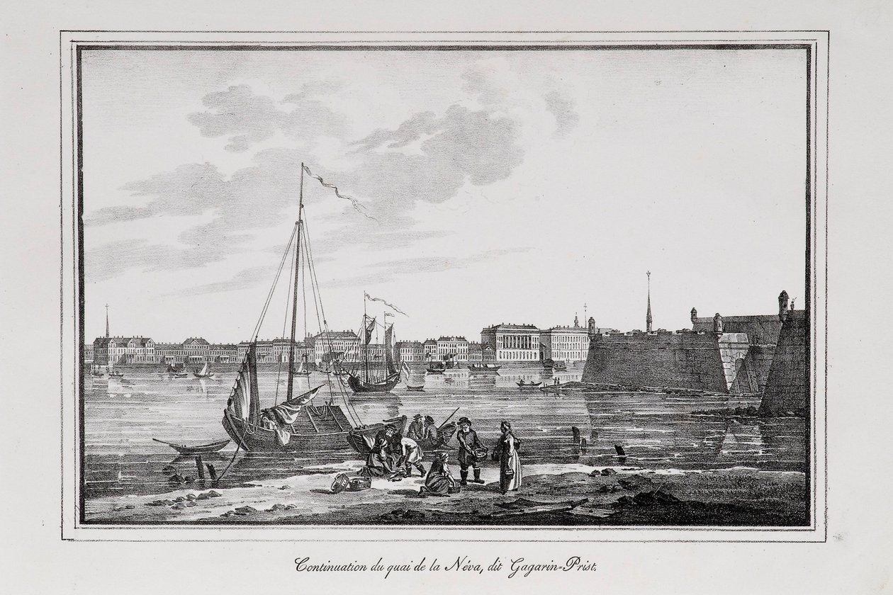 El muelle Petrovsky en San Petersburgo, el llamado alborotador de Gagarinsky, Serie Vistas de San Petersburgo de Alexander Pluchart