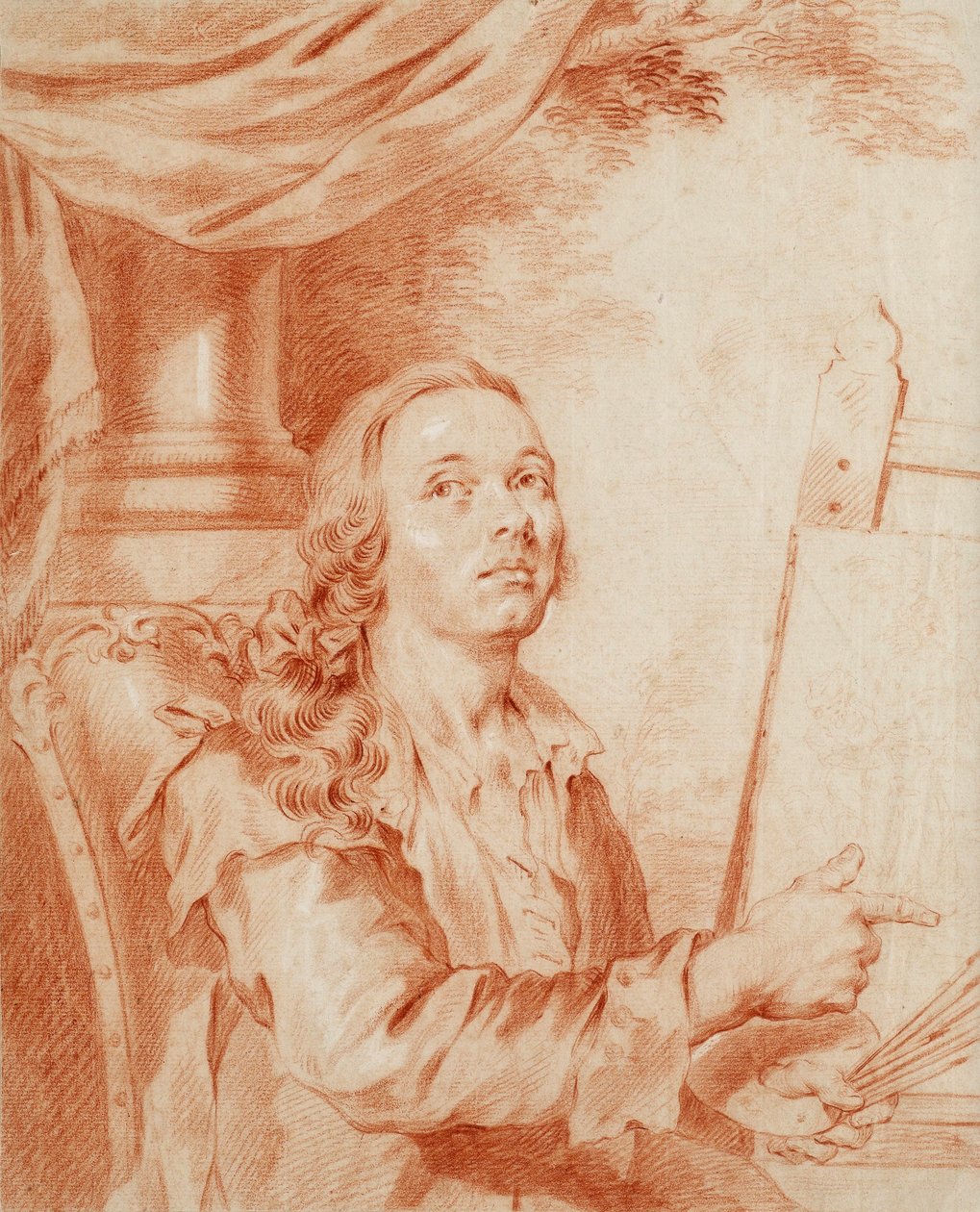 Autorretrato - Obra de Alexander (Alexandre) Roslin (1718-1793), sanguina sobre papel de Alexander Roslin