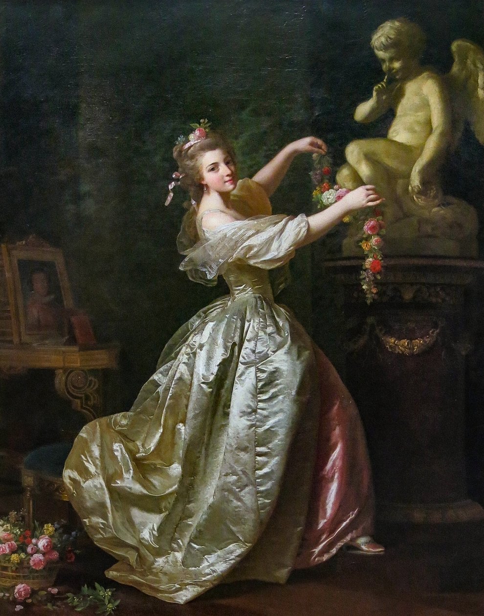 Mujer joven decorando la estatua del amor de Alexander Roslin