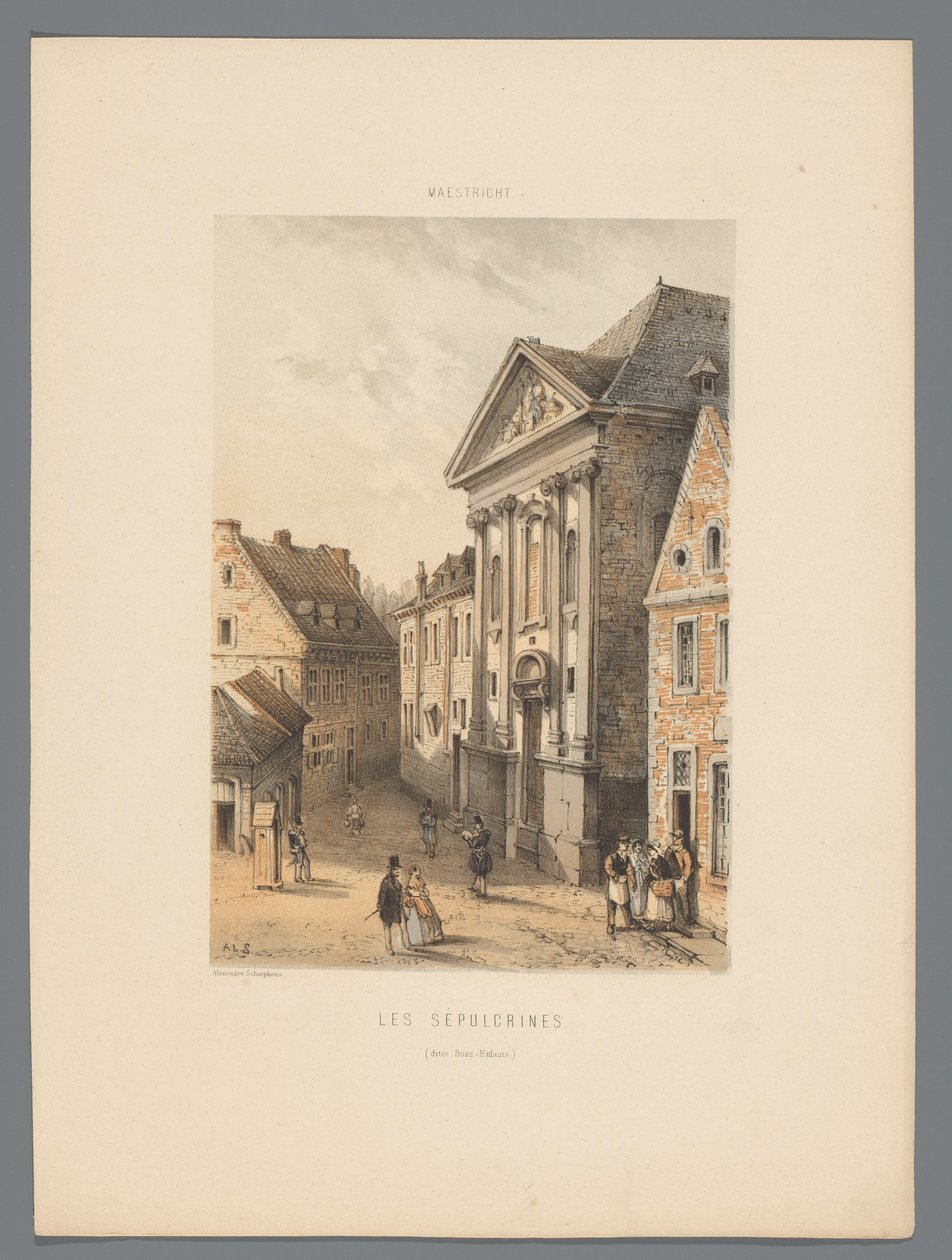 Bonnefantenklooster te Maastricht Los sepulcros (conocidos como Bons-Enfants) (título sobre objeto) Monumentos de Maastricht (título de la serie) de Alexander Schaepkens