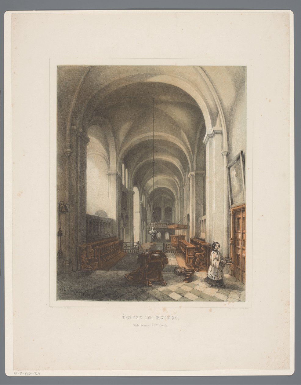 Interior de la iglesia de la abadía de Rolduc Ab Église de Rolduc, Style Roman XIIme Siècle (título sobre el objeto) Rolduc et ses environs (título de la serie) de Alexander Schaepkens