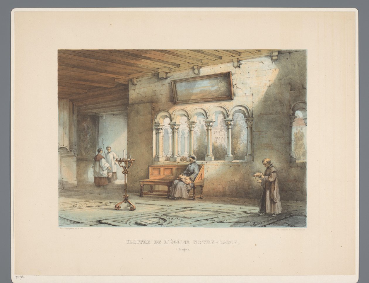 Klooster van Onze-Lieve-Vrouwebasiliek te Tongeren Claustro de la iglesia de Notre-Dame, en Tongres (título sobre objeto) Monumentos antiguos de arquitectura desde el siglo XI hasta el siglo XIII en Limburg (título de la serie) de Alexander Schaepkens