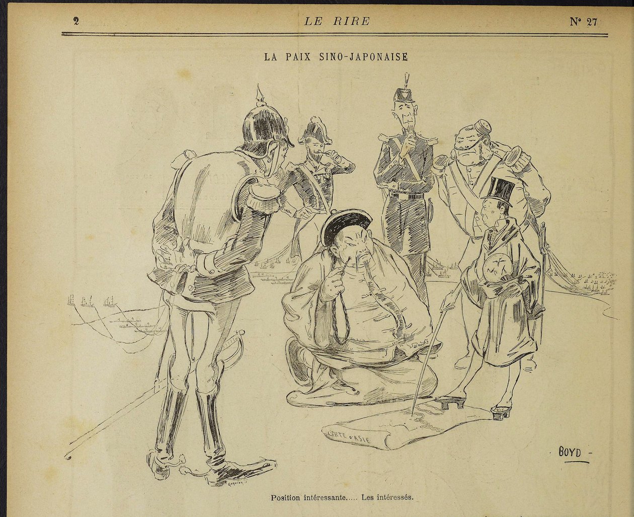 La paz sino-japonesa, Posición interesante. Los interesados. De: Le Rire, 11 de mayo de 1895, 1895 de Alexander Stuart Boyd