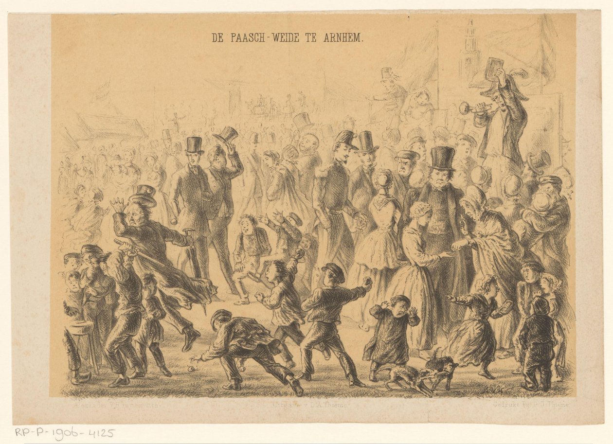 Gente en el prado de Pascua en Arnhem El Paasch-Weide en Arnhem (título sobre el objeto) de Alexander Ver Huell