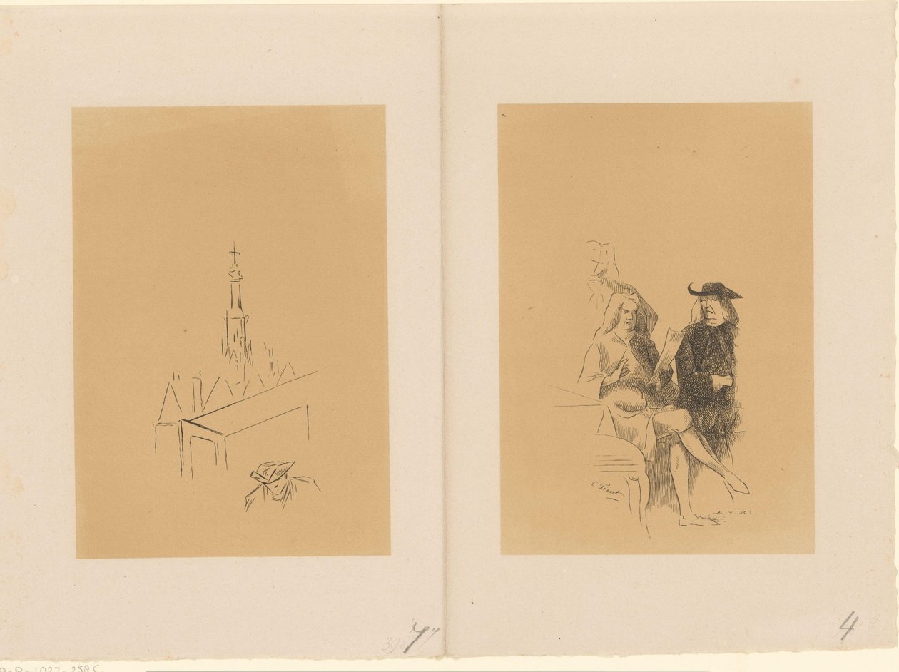 Torre de monedas y dos hombres con una carta. de Alexander Ver Huell