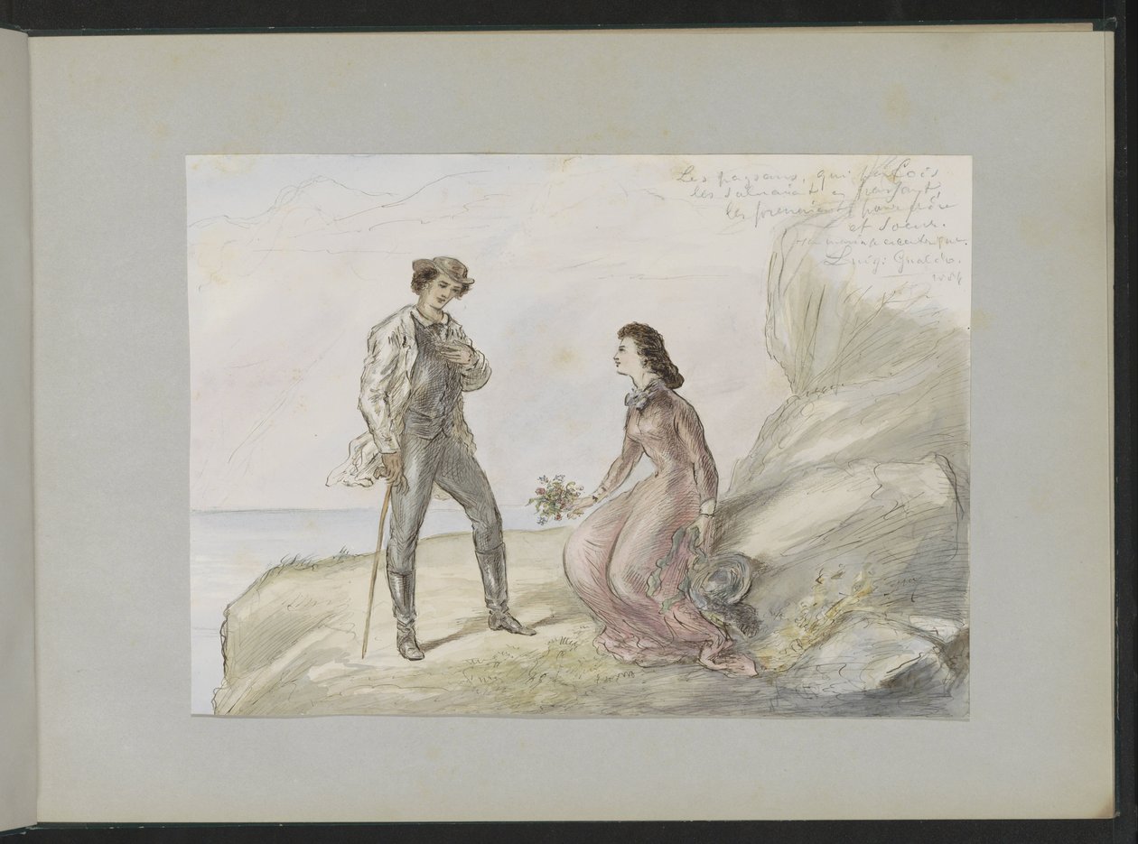 Encuentro de dos amantes en una roca. de Alexander Ver Huell