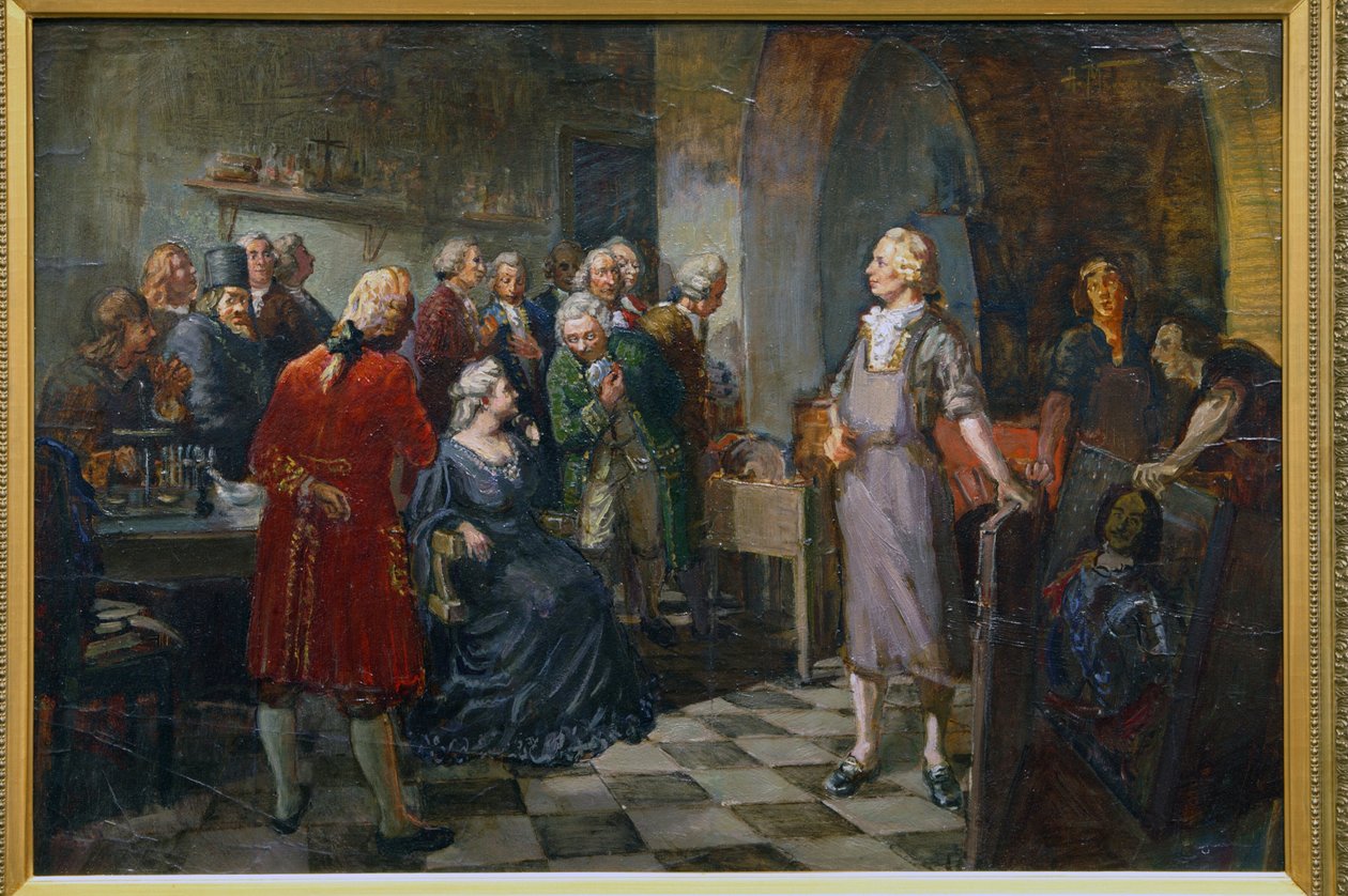La emperatriz Isabel de Rusia visitando a M. Lomonosov de Alexander Vladimirovich Makovsky
