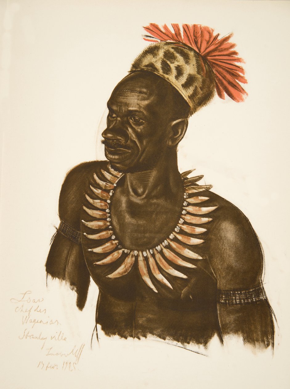 Louaho, jefe Wagenia (Stanleyville), de Dibujos y Pinturas de África, ejecutados durante la expedición Citroën Centro África, segunda misión Haardt Audouin-Dubreuil, pub. París, 1927 de Alexander Yakovlev