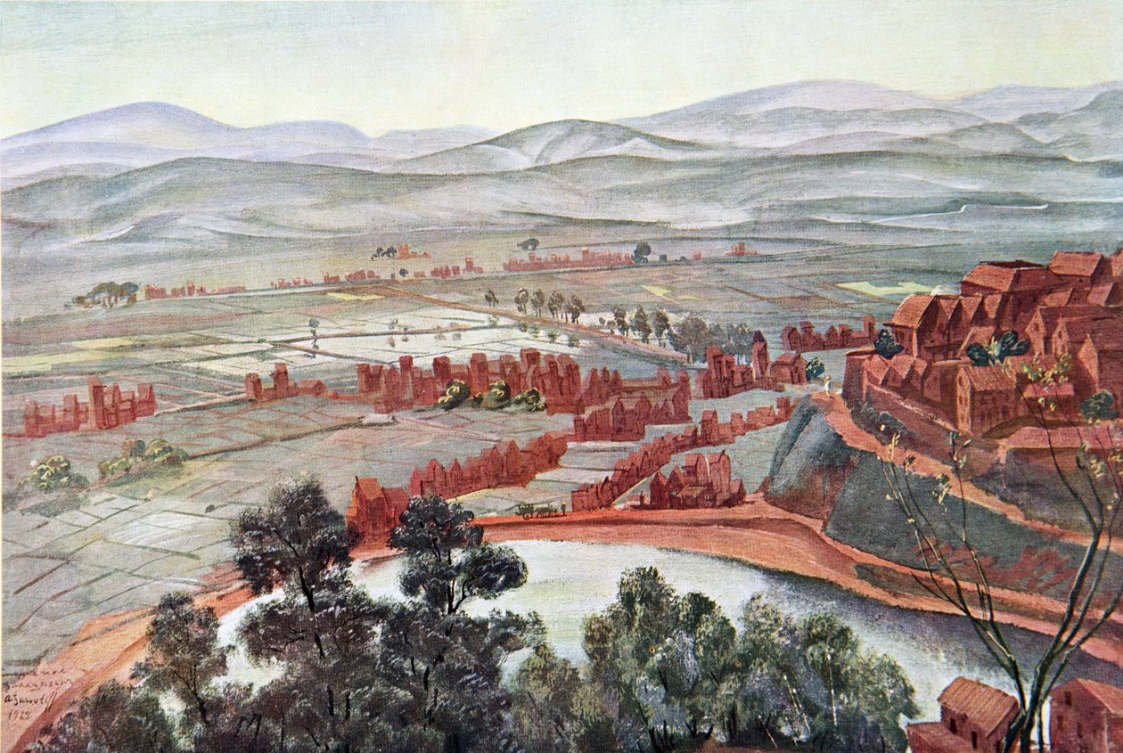 Tananarive, vista del Palacio de la Reina, de Dibujos y Pinturas de África, ejecutados durante la expedición Citroën Centro África, segunda misión Haardt Audouin-Dubreuil, pub. París, 1927 de Alexander Yakovlev