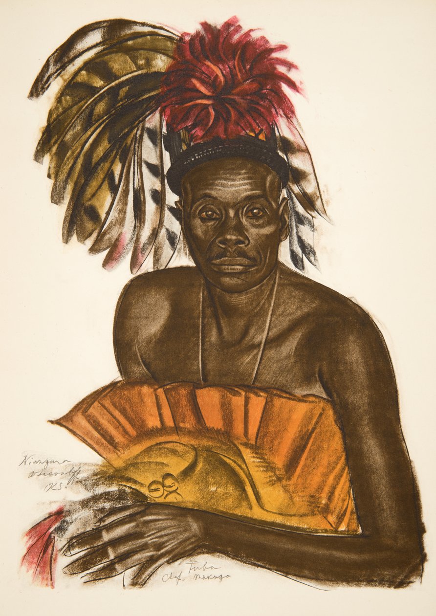 Tuba, jefe Matchaga (Niangara (haut Ouelle), de Dibujos y Pinturas de África, ejecutados durante la expedición Citroën Centro África, segunda misión Haardt Audouin-Dubreuil, pub. París, 1927 de Alexander Yakovlev