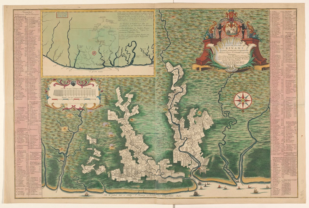 Mapa general de Surinam Mapa general de la Colonia o Provincia de Surinam: con los ríos, distritos, descubrimientos por expediciones militares y el tamaño de las plantaciones medidas / por orden, a expensas, y con aprobación de E.E. Director Heeren de Alexander de Lavaux