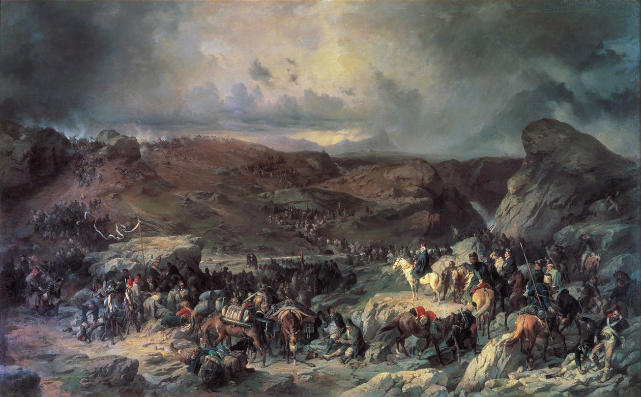 Ejército de Alexander Suvorov cruzando el Paso de San Gotardo, septiembre de 1799, siglo XIX de Alexander von Kotzebue