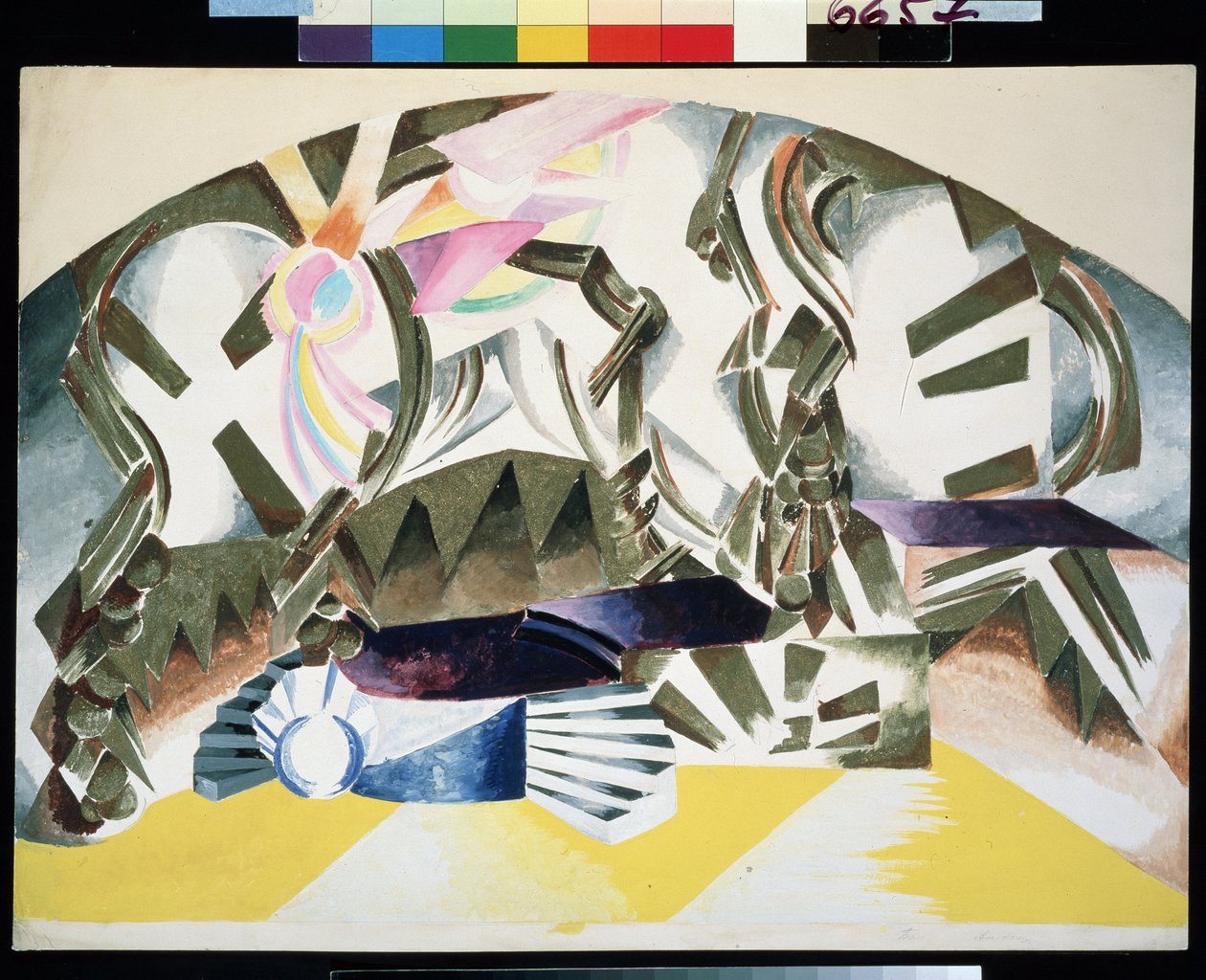 Decorado para la obra Romeo y Julieta de William Shakespeare (1564-1616). Description abstraite, avec des escaliers. Obra de Alexandra Alexandrovna Exter (1882-1949), gouache sobre de Alexandra Alexandrowna Exter