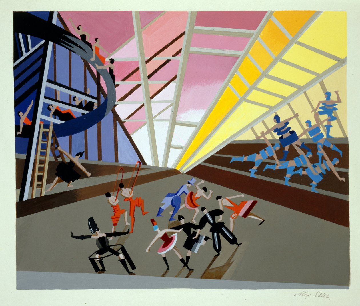 Escenografía para un ballet, ilustración de "Maquettes de Theatre" de Alexandra Exter, publicada en la década de 1920 (litografía) de Alexandra Alexandrowna Exter