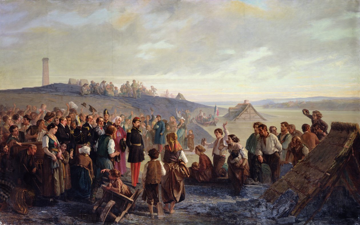 Napoleón III visitando las canteras de pizarra de Angers, 1856 de Alexandre Antigna