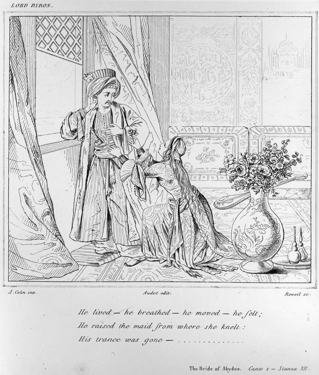 Escena de La novia de Abydos de Lord Byron de Alexandre Marie Colin