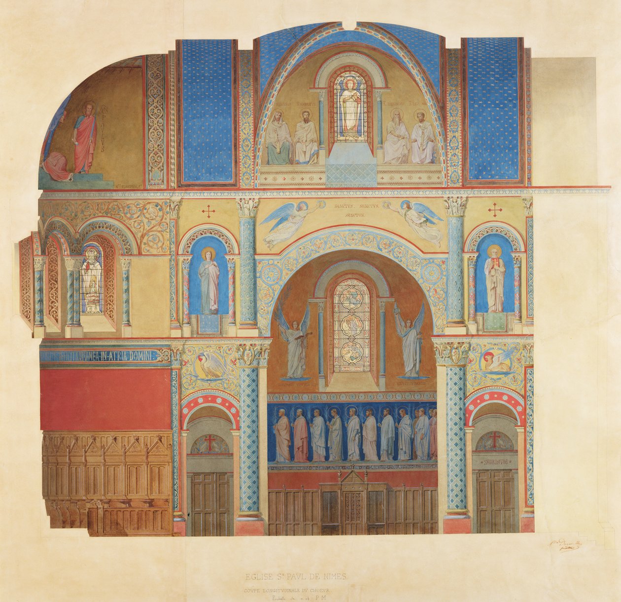 Iglesia de Saint-Paul, Nimes, sección longitudinal del coro de Alexandre Dominique Denuelle