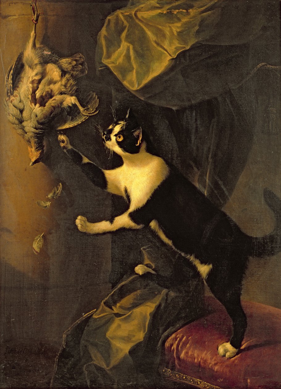 Gato y Caza Muerta de Alexandre Francois Desportes