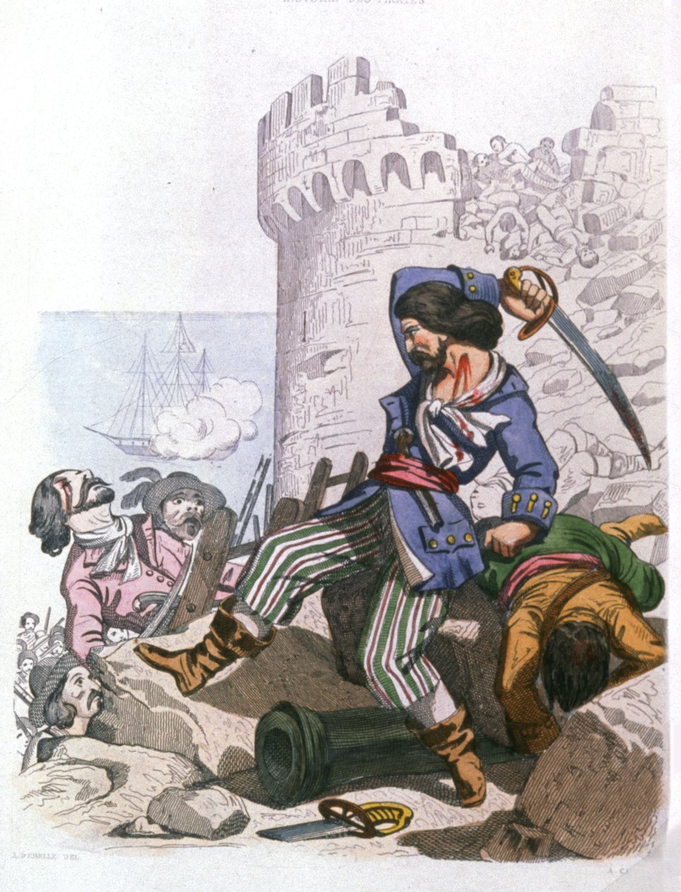 Grammont, pirata francés, c. 1850 (grabado) de Alexandre (after) Debelle