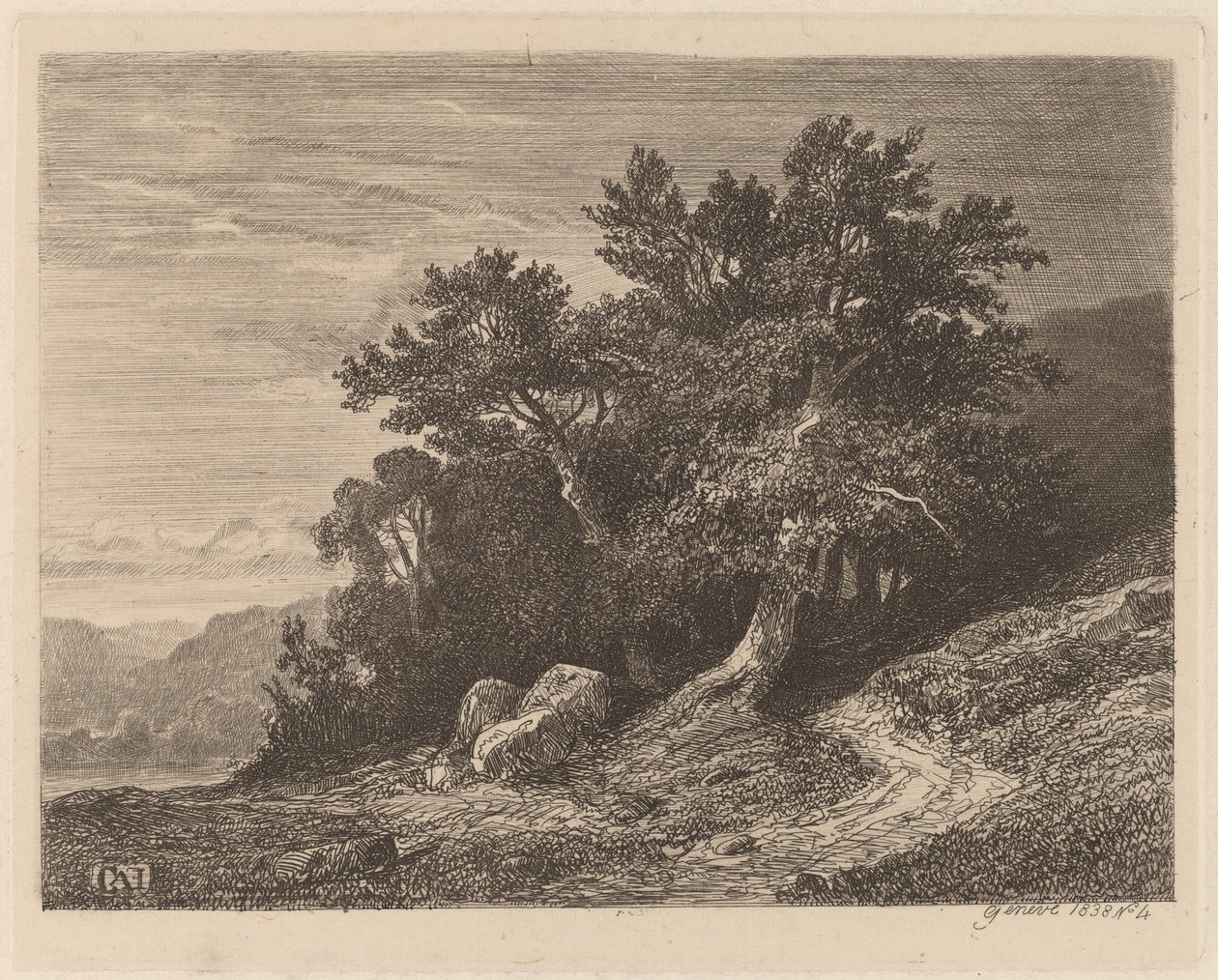 Árboles antiguos en una ladera de Alexandre Calame