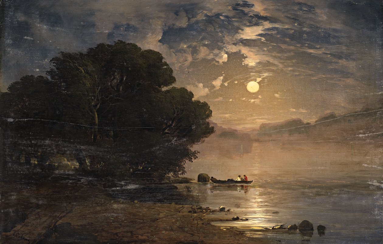 Paisaje nocturno con un lago de Alexandre Calame