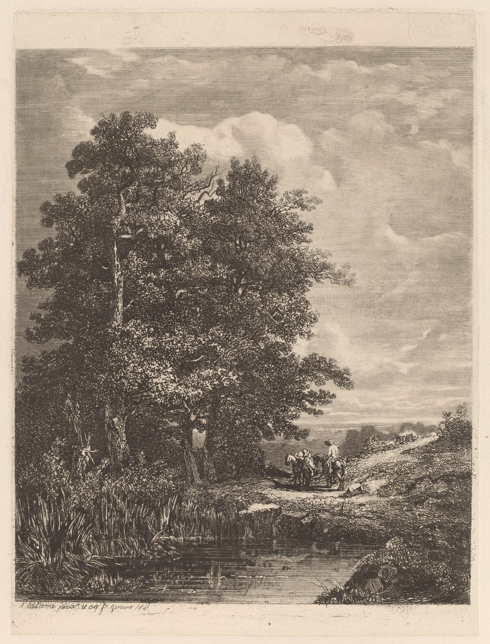 Jinetes junto a un estanque de Alexandre Calame