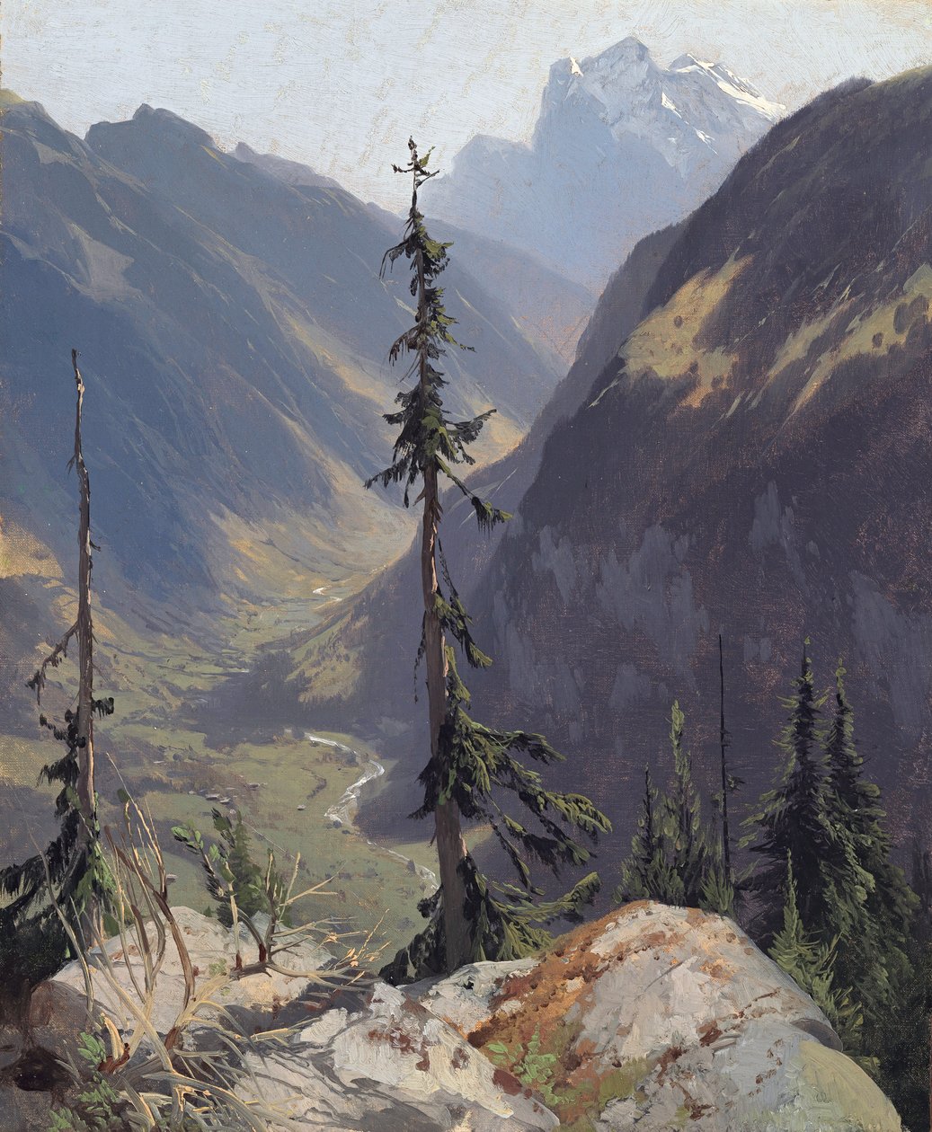 El Luetschental con Wetterhorn, de Calame, Alexandre (1810-1864). Óleo sobre lienzo, c. 1850. Dimensión : 31,2x26,1 cm. Museo Oskar Reinhart, Winterthur de Alexandre Calame