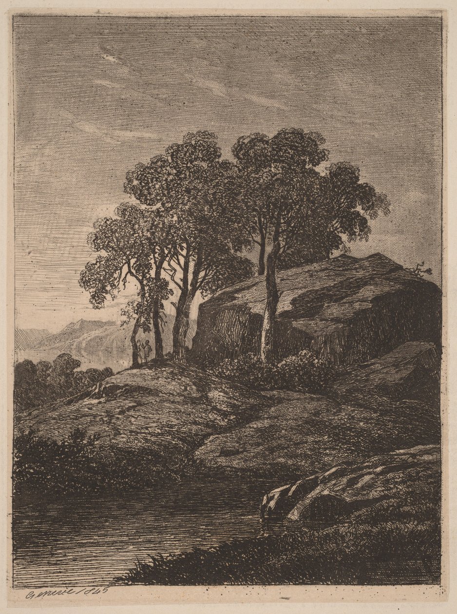 Árboles junto a una roca de Alexandre Calame