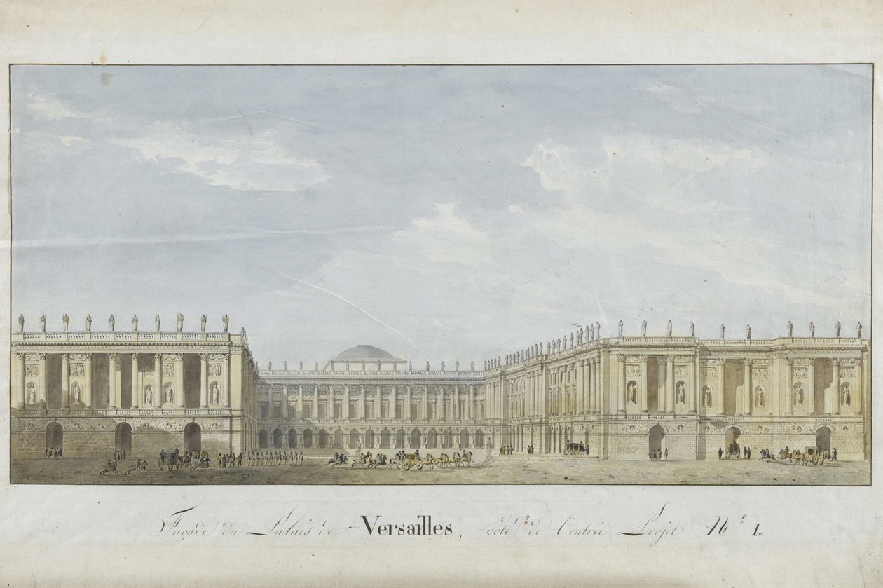 Proyecto de fachada para el Palacio de Versalles en el lado de la entrada, 1811-1813 de Alexandre Dufour