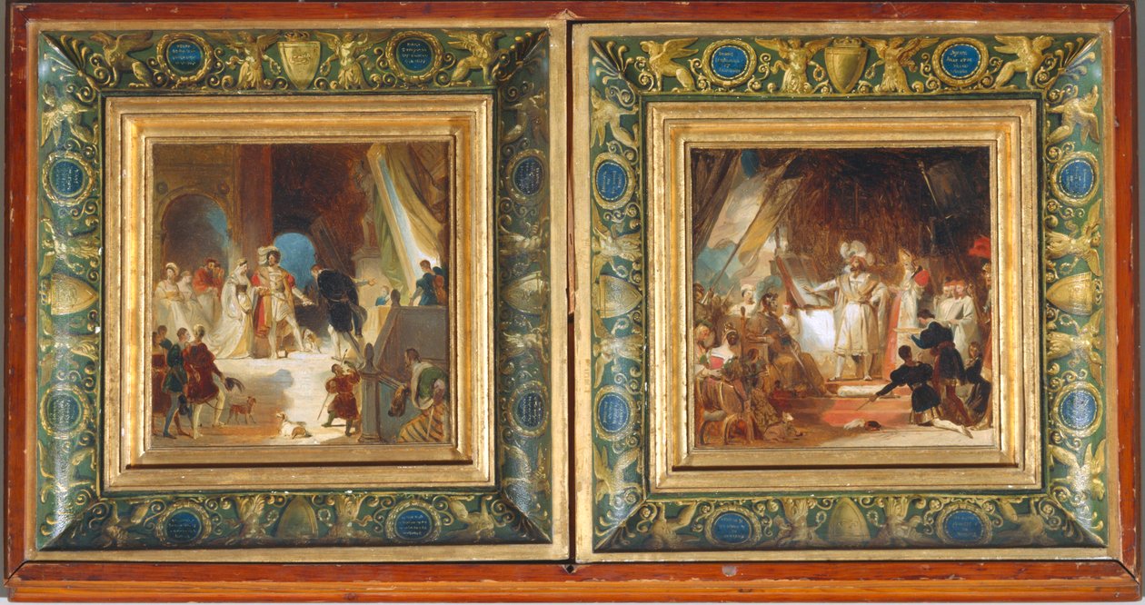 Francisco I y su corte reciben obras de Primaticcio procedentes de Italia - Francisco I nombrado caballero por Bayard ... de Alexandre Evariste Fragonard