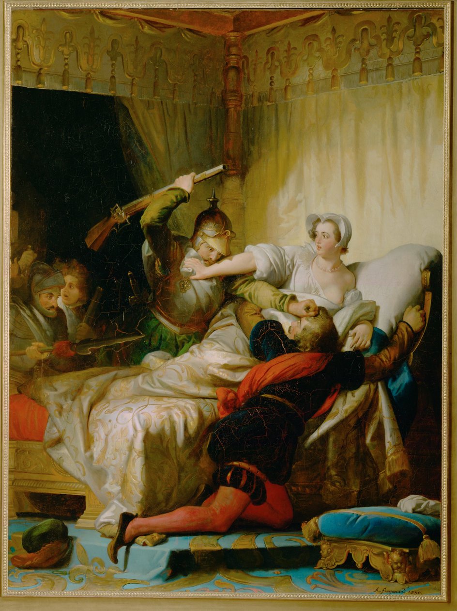 Escena de la matanza de San Bartolomé en la alcoba de la reina de Navarra ... de Alexandre Evariste Fragonard